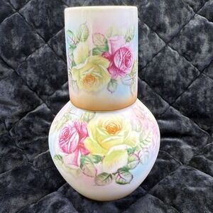 RS Hand Painted Prussia Porcelain Tumble Up Water‎ Carafe w/Matching Cup